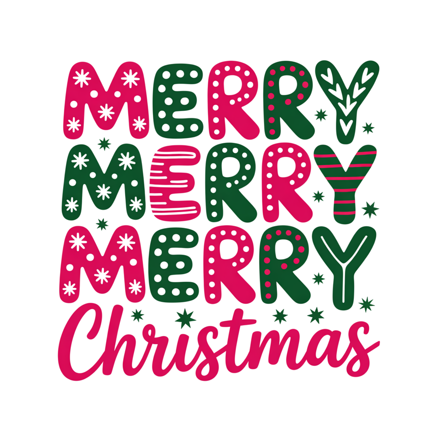J. Merry Merry Merry Christmas Pink and Green Decal