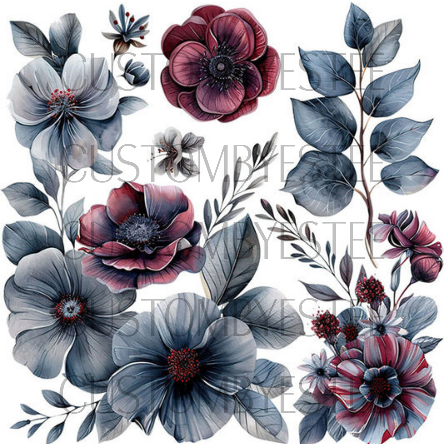A4. ELEMENT SHEET- Dark Grey Red Floral