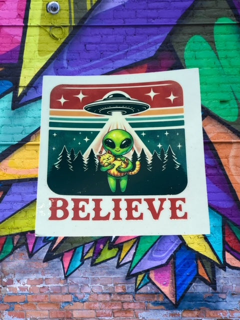 243. Believe Alien Kitty Decal