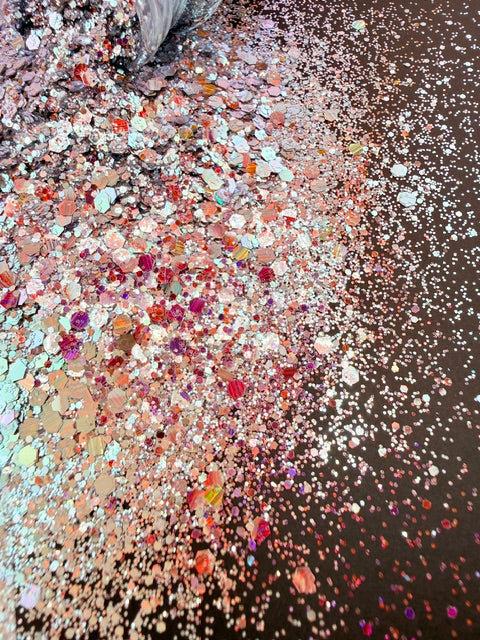 First Class- Chrome Pink Stripped Holographic Chunky Mixed Glitter 14-4