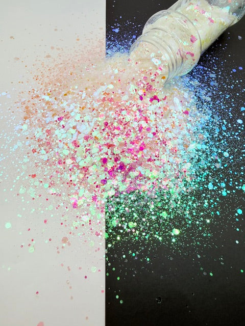 Fortune Teller- White ink Yellow Super Color Shift Iridescent Chunky Mixed Glitter 14-3