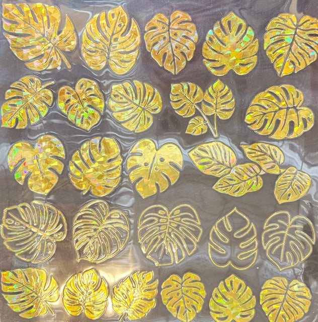 C25. ELEMENT SHEET- Gold Fragment Holographic Tropical Leaves