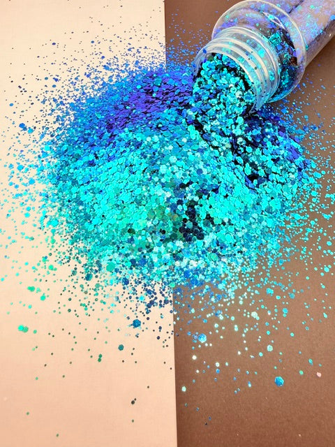 Bayside Blue- Deep Blue Teal Color Shift Chunky Mixed Glitter 8-8