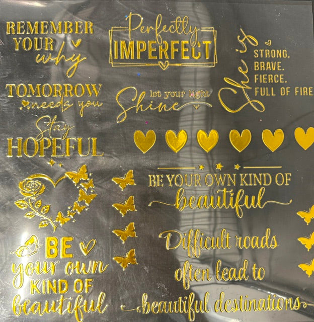 C27. ELEMENT SHEET- Metallic GOLD Inspirational Words