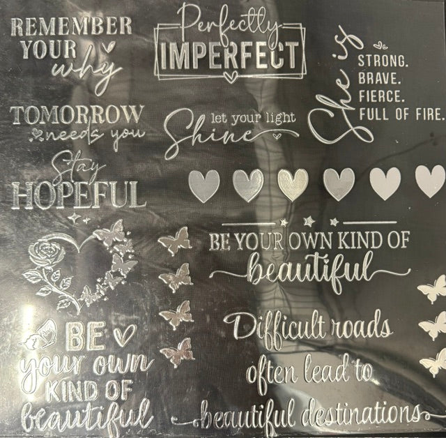 A32. ELEMEMT SHEET- Metallic Silver Inspirational Words