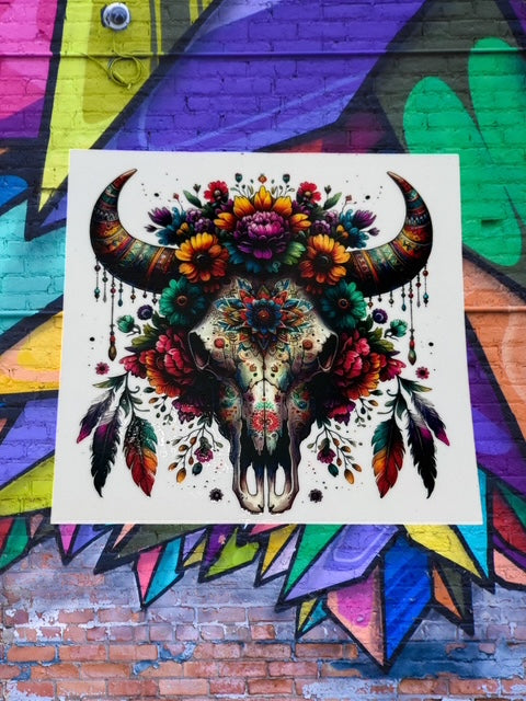 416. Floral Bull Skull Decal