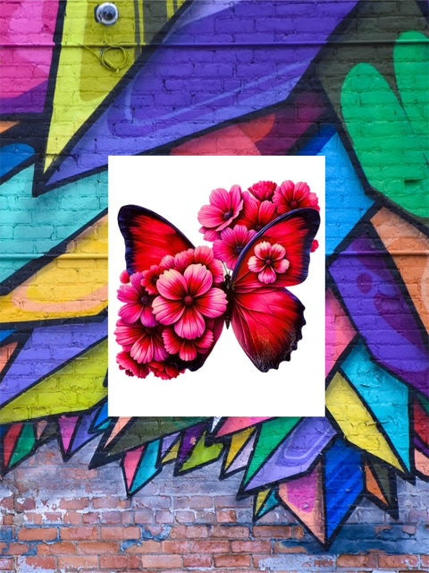 566. Pink Floral Butterfly Decal