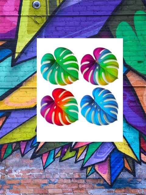 160. 4 Rainbow Monstera Embellishment Decal