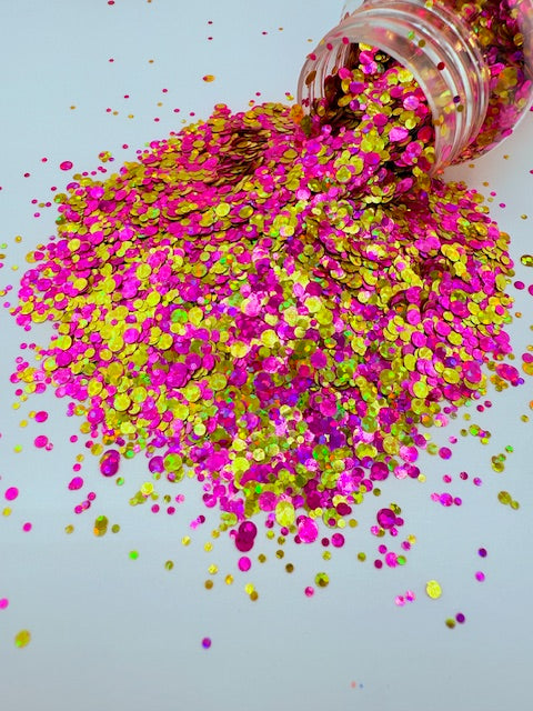 Sunberry - Pink and Yellow Holographic Circle Glitter 10-9