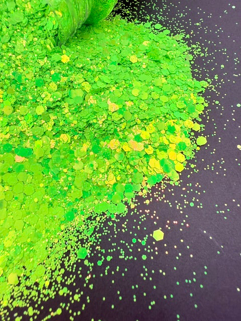 Kiwi Kiss- Neon Green Color Shift Chunky Mixed Glitter 14-7