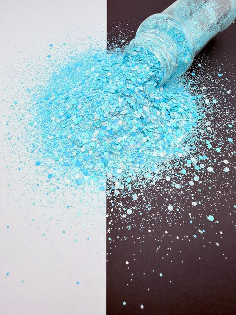 Chasing Waterfalls- Blue Green Teal White Pearl Chunky Mixed Glitter