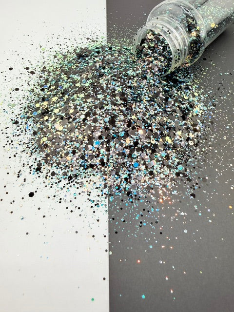 Castle Black - Black Blue Striped Holographic Custom Mixed Chunky Glitter