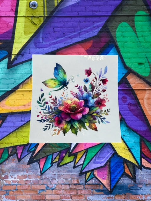 301. Dainty Floral with Butterfly Decal