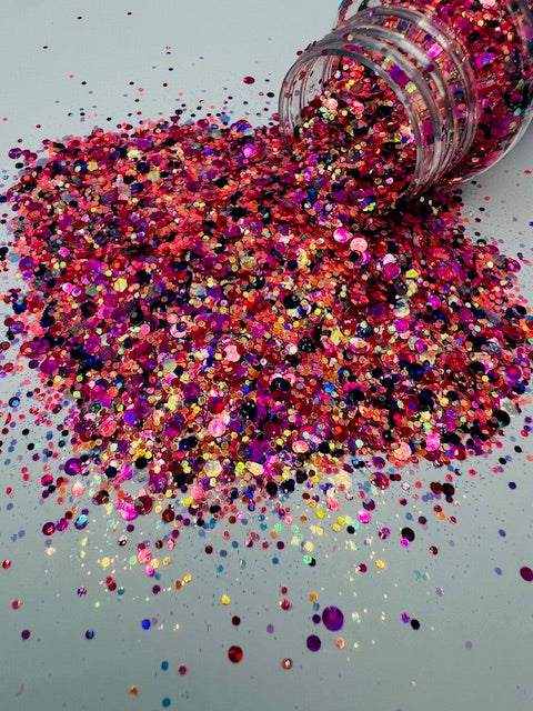 Midnight Summer- Pink Orange Dark Purple Glow Custom Mixed Glitter 5-2
