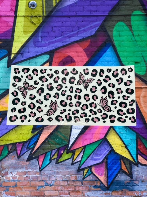 318. Pink Leopard with Butterflies UVDTF