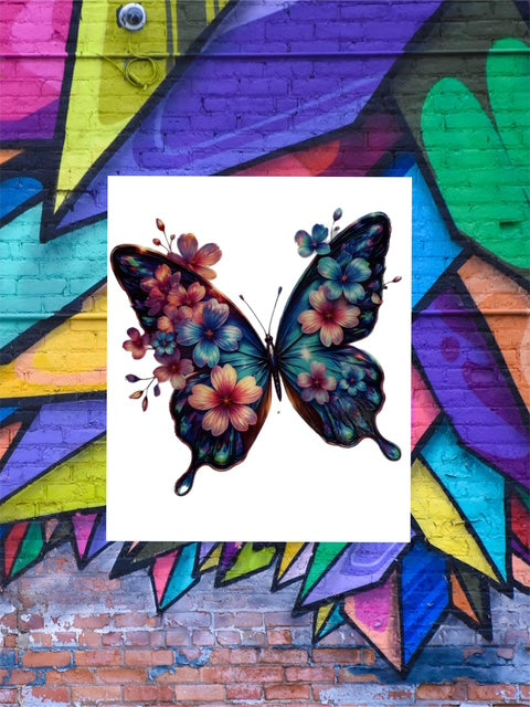 579. Blue Pink Floral Butterfly Decal