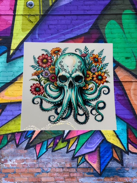 428. Floral Octopus Skull Decal