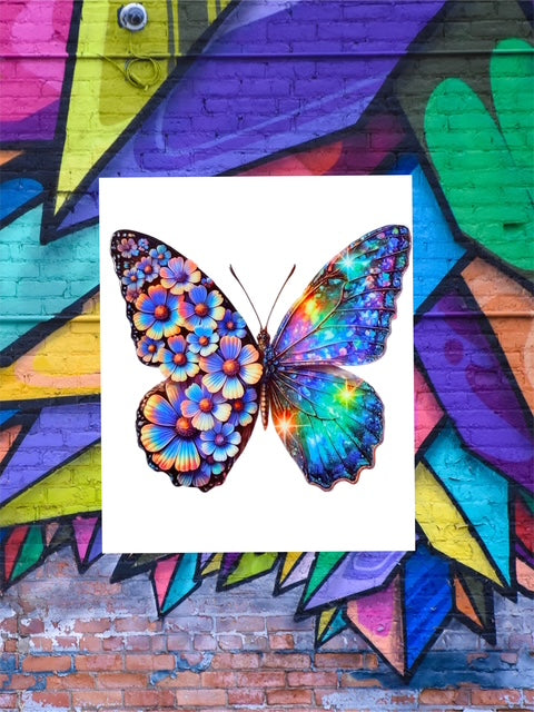 153. Half and Half Galaxy Floral Butterfly Decal
