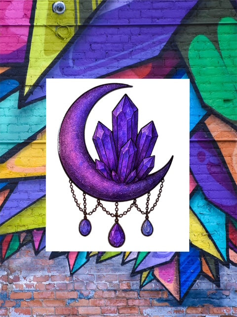 22. Purple Textured Moon and Crystal Decal