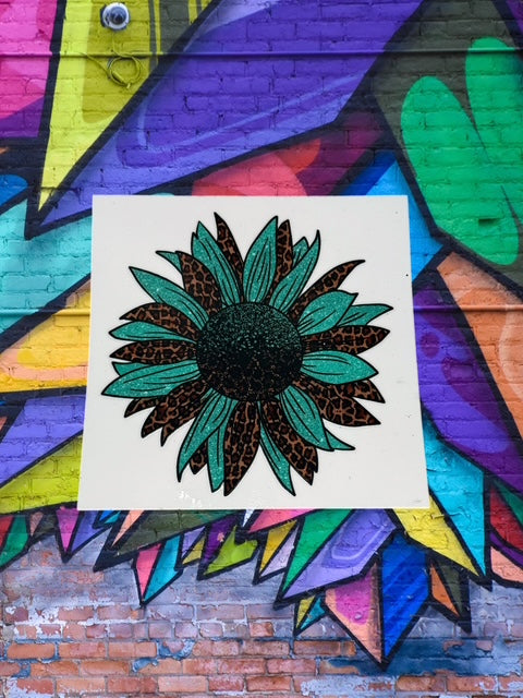 490. Turquoise Leopard Sunflower Decal