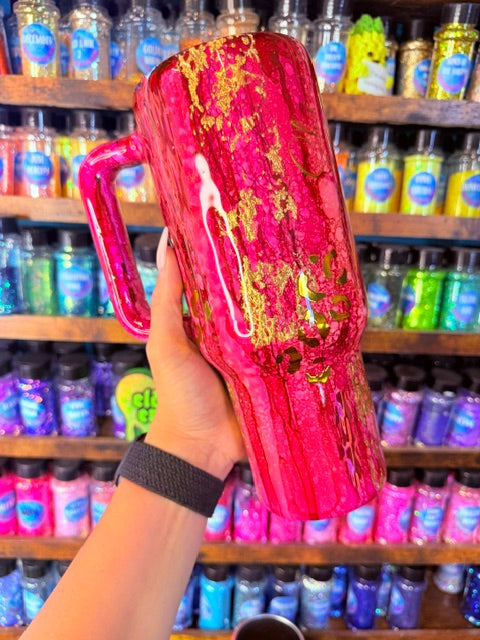 40oz Pink Rustic Raindrop Gold
