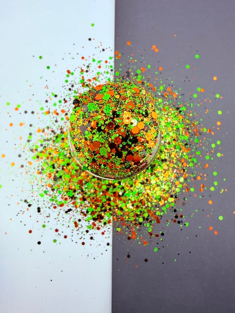 Creepin' it Real- Green Holographic Mixed with Black and Orange Chunky Mixed Glitter