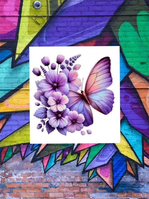 612. Purple Floral Butterfly Decal