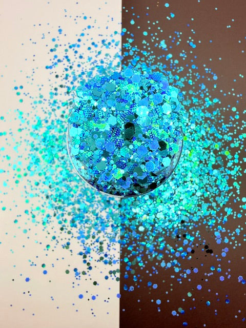 EXCLUSIVE MIX H- Blue and Teal Textured GLOW Chunky Mixed Glitter