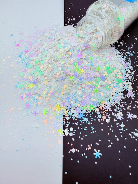 Moonlit Flurries - White Opal Glitter with Opal Snowflakes 12-3