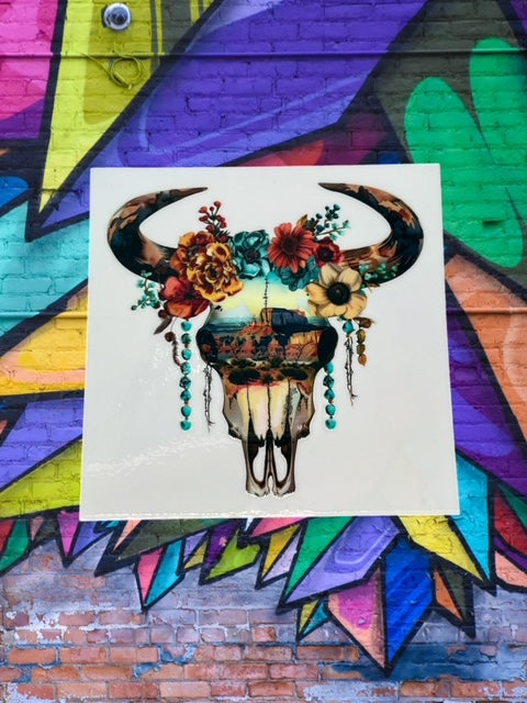 260. Scenic Western Cow Skull Decal