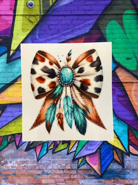 35. Cow Bow with Feathers Decal