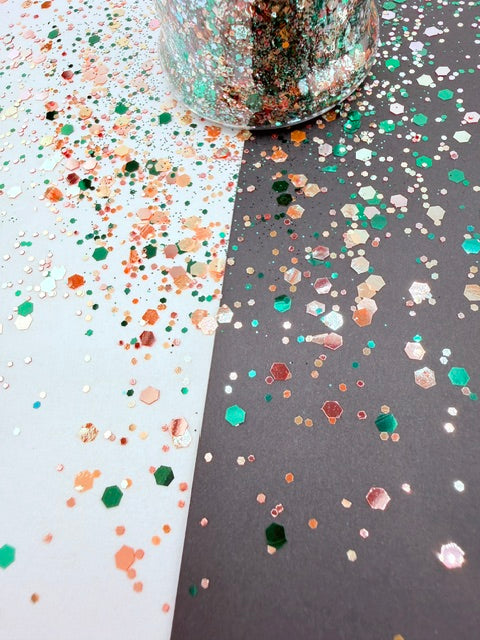 Cashmere Forest- Luxe Gold Rose Gold Green Chunky Custom Mixed Glitter