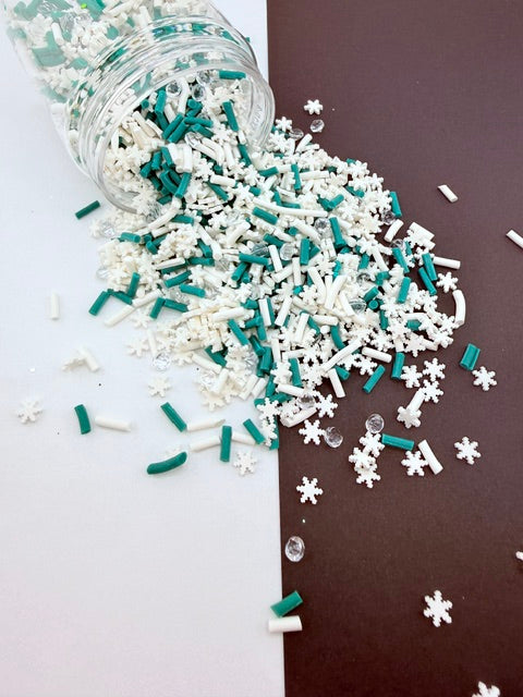 Green and White Sprinkles Snowflakes & Diamonds- Polymer Clay Pieces