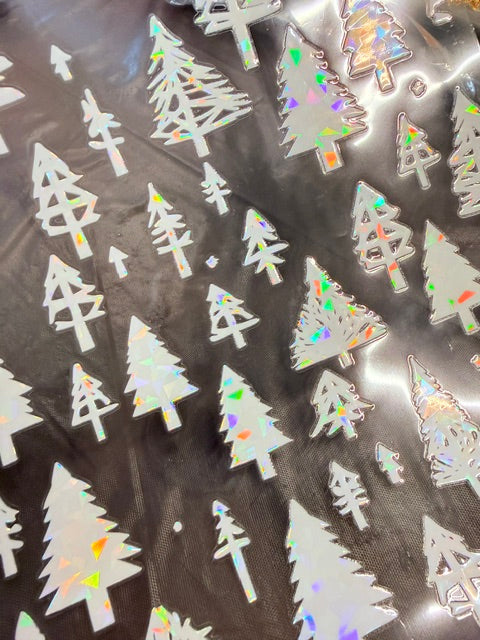 D40. ELEMENT SHEET- White HOLOGRAPHIC Christmas Trees