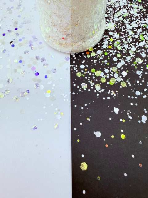 Million Dollar Show- Sparkly White Textured Color Shift Chunky Custom Mixed Glitter