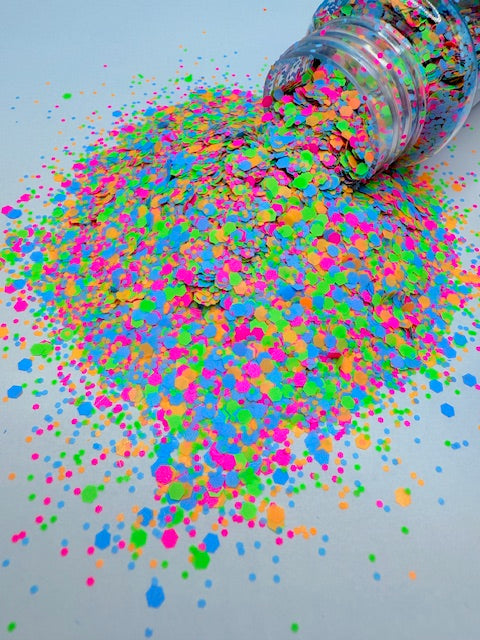 Electric Carnival - Blue Green Pink Orange Matte Chunky Mixed Glitter 8-2