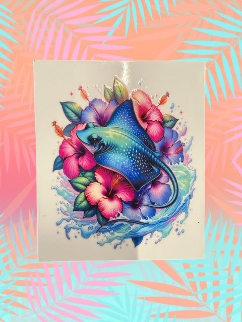 524. Manta Ray Floral Decal