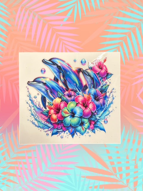 Y. Neon Dolphin Floral Decal