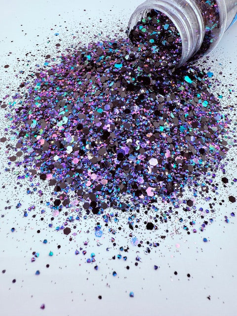 Emo Cowgirl- Black Color Shift Textured Custom Mixed Glitter with Galaxy Diamonds 12-1