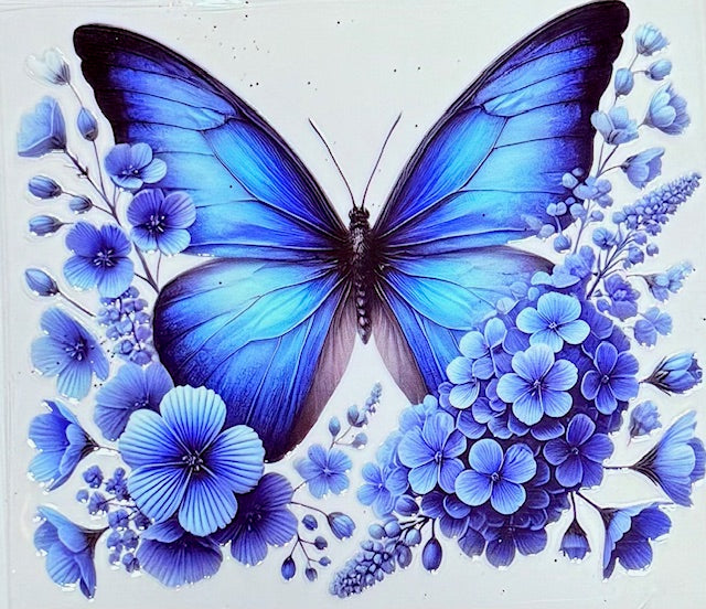 455. Blue Floral Butterfly Decal