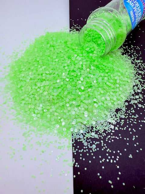 Radioactive Afterlight- Green Holographic Glow in the Dark Chunky Mixed Glitter 2-5