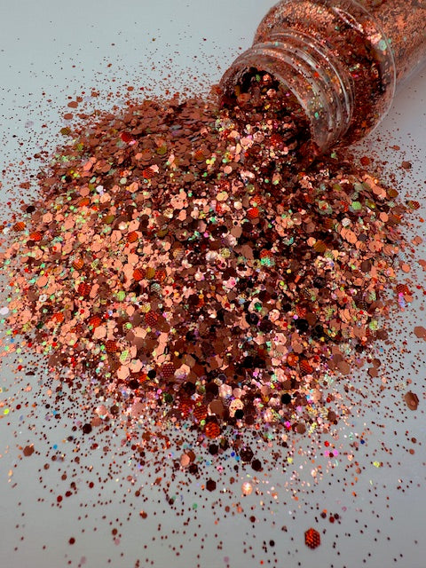Baddie B- Textured Rose Gold Copper Custom Mixed Chunky Glitter 9-5