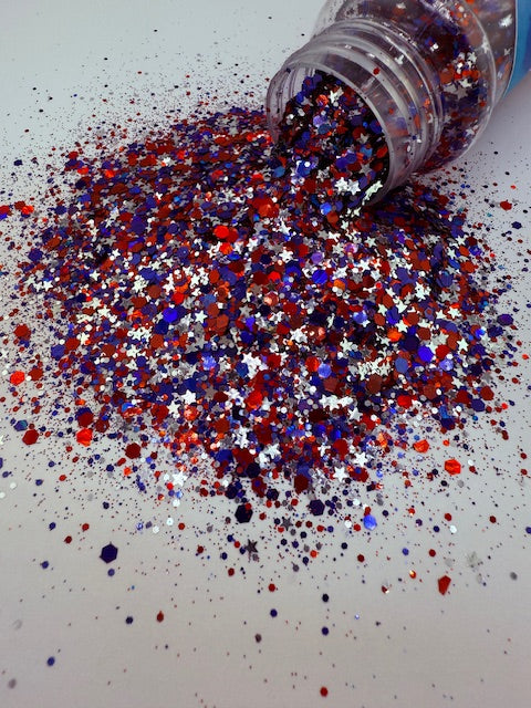 Anthem - Red Blue and Silver Star Chunky Mixed Glitter 9-2