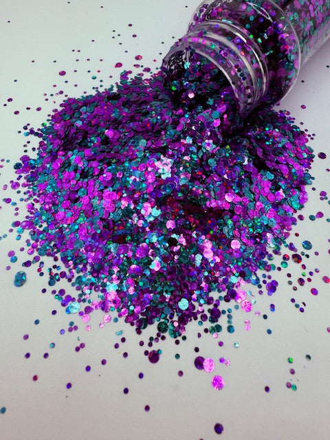 Ariel - Teal and Purple Holographic Circle Glitter 9-3