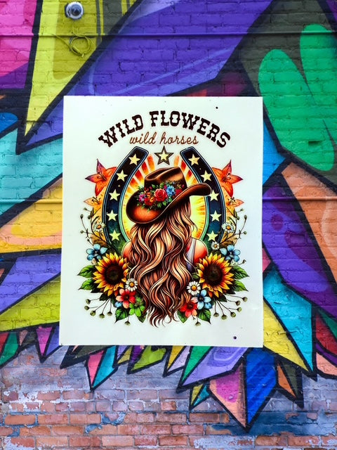 547. Wild Flowers Wild Horses Girl Decal