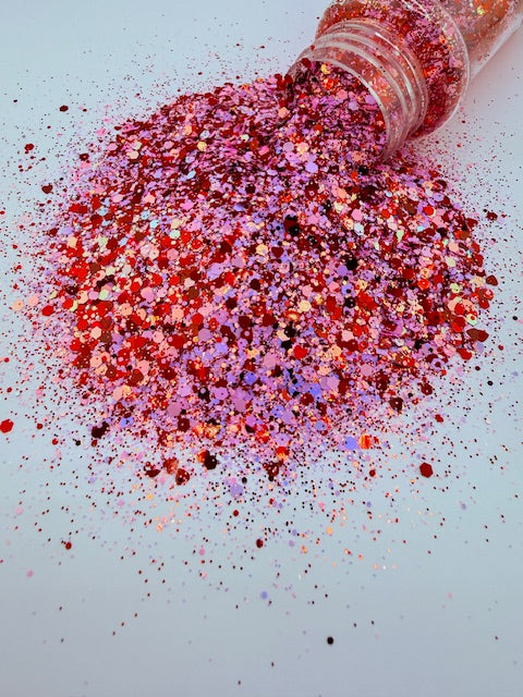 Cherry Kiss- Pink Opal Red Chunky Mixed Glitter 13-10