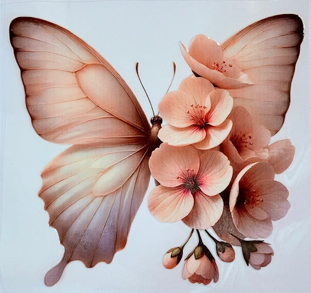 506. Light Pink Floral Butterfly Decal