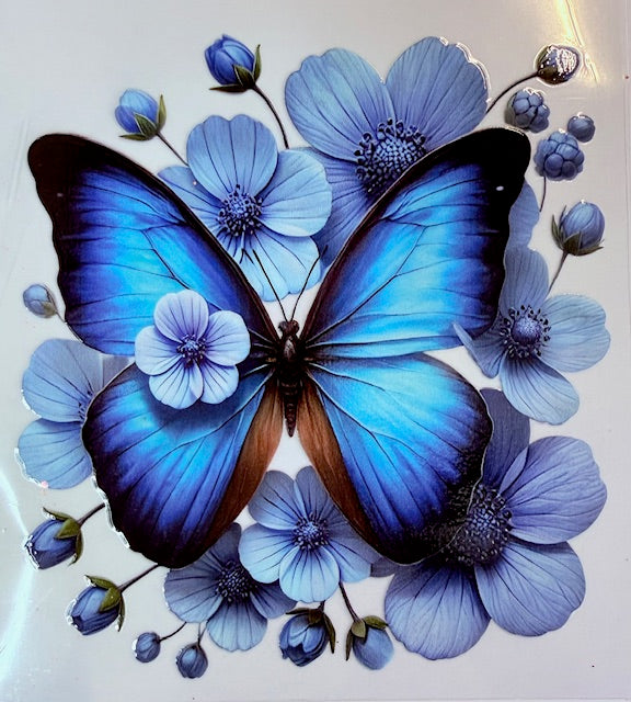 454. Blue Floral Butterfly Decal