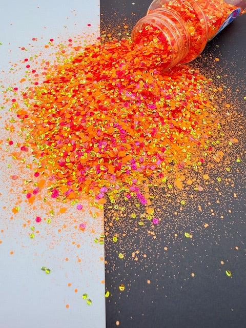 Hawaiian Hula- Neon Orange Pink Textured Custom Mixed Chunky Glitter 13-1