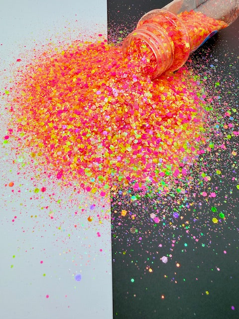 Tiki Fever- Pink Yellow Iridescent Textured Custom Mixed Chunky Glitter 13-2